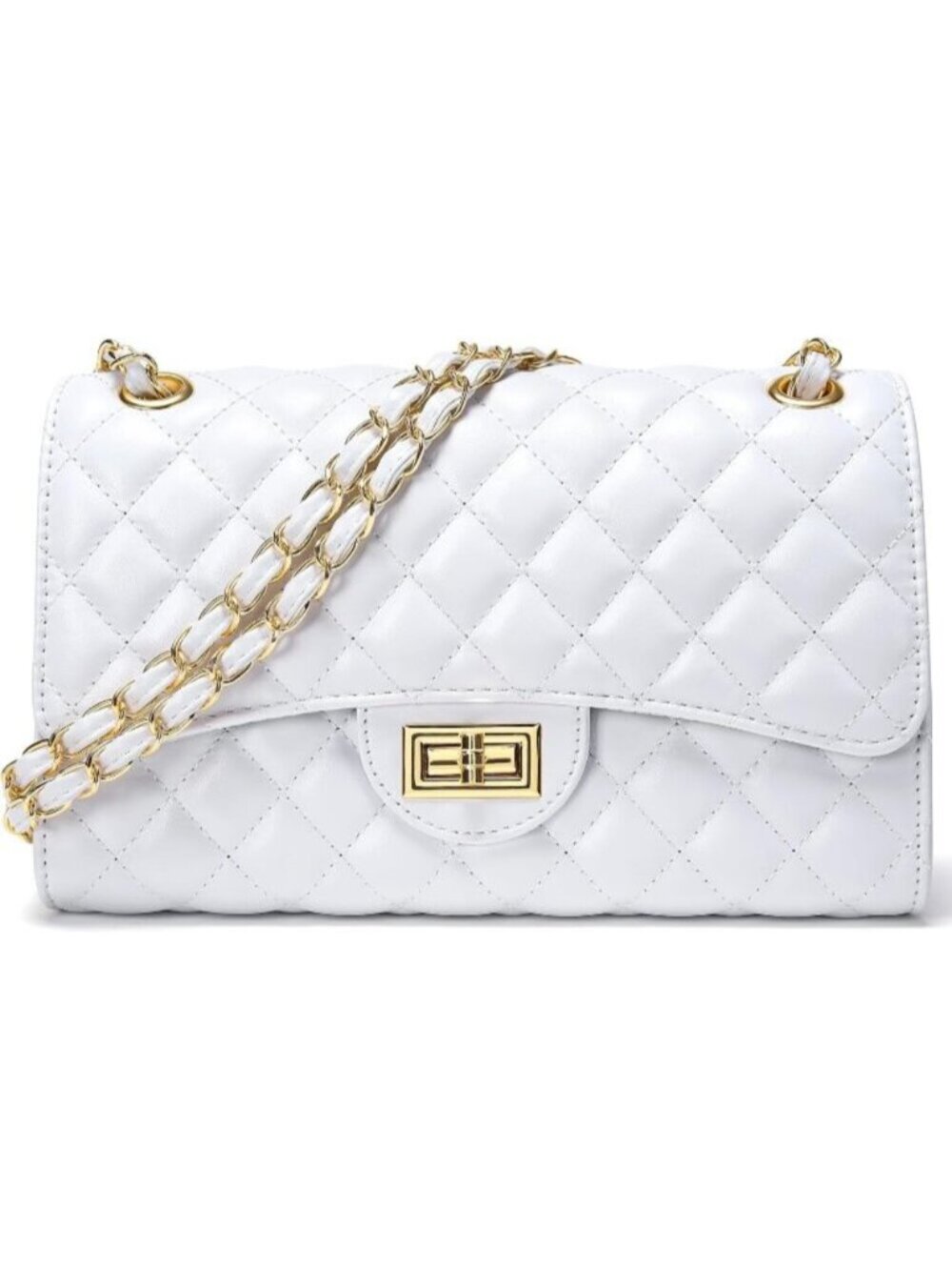 〽️Women's White Quilted Leather Crossbody Satchel Chain Strap Shoulder Bags